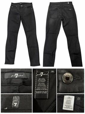 7 For All Mankind Black Coated Skinny Jeans Size 28 Mid Rise Stretch Denim